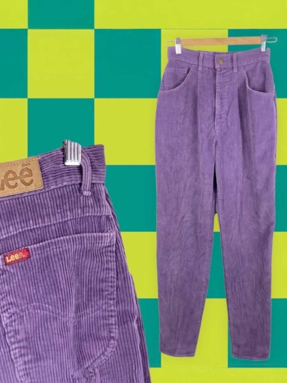 LEE Vintage 70s Union Made Retro High Waisted Corduroy Tapered Mom Jeans Purple